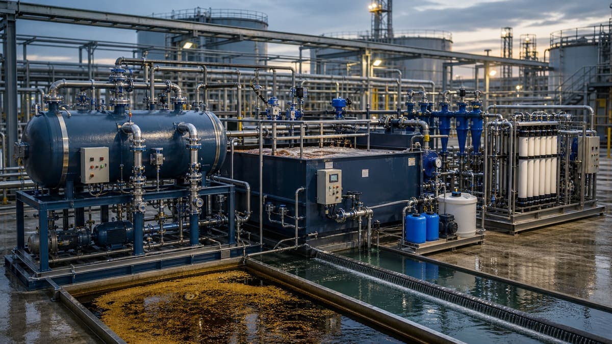 Oil–water separation for produced water and emulsions water treatment solution illustration