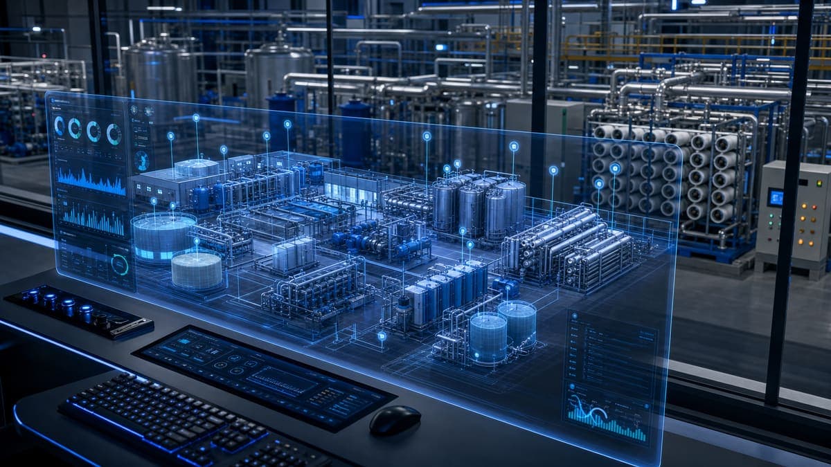 Digital Twin for Water Plants: 3D models to live operations and lifecycle decisions water treatment solution illustration