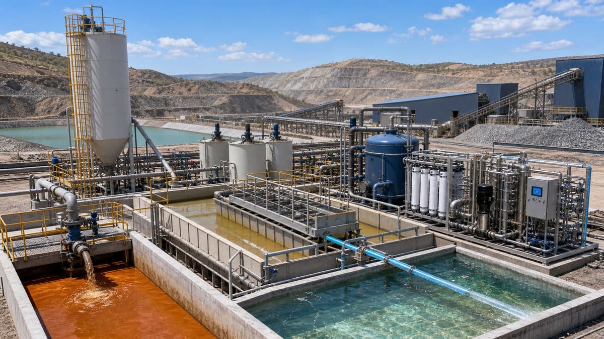 Mining & mineral processing: acid drainage and metals load reduction water treatment solution illustration