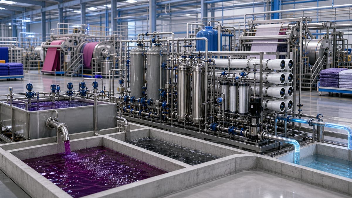 Textile dyeing & finishing: color, salt, and reuse water treatment solution illustration