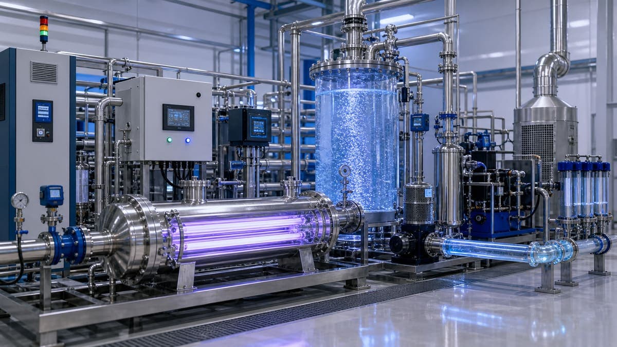 Chemical-Free Disinfection (UV/Ozone): reducing chlorinated by-product risk water treatment solution illustration
