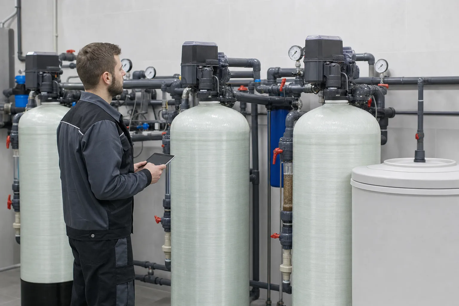 How does an automatic control valve switch between filtration and backwash?