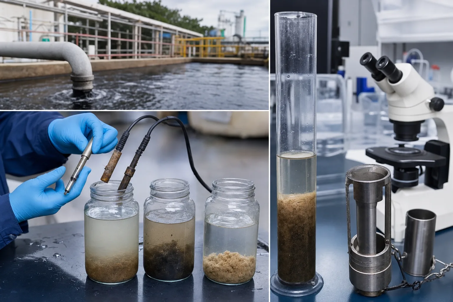 Diagnosis combines water phosphorus, sludge phosphorus and recycle loads：Influent and RAS contact、Zoned PO₄/NOx/DO samples、Settleometer and sludge-P sample、Microscopy/staining and activity