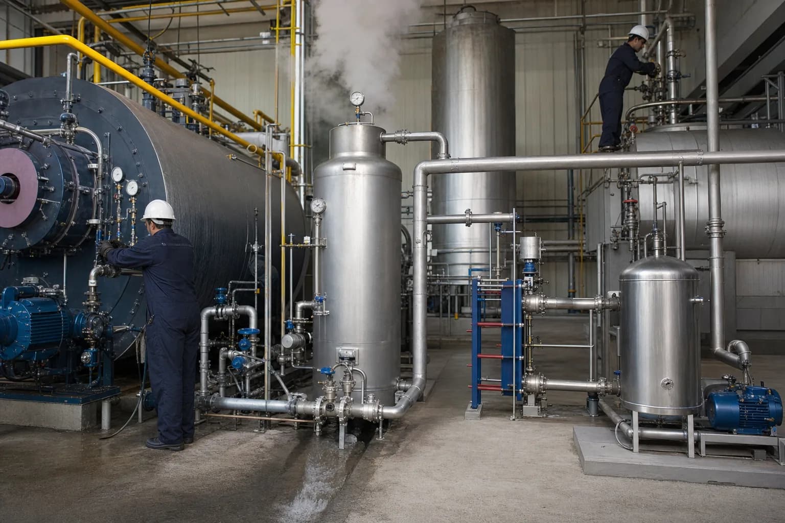 How do boiler blowdown control and condensate recovery save water and energy?