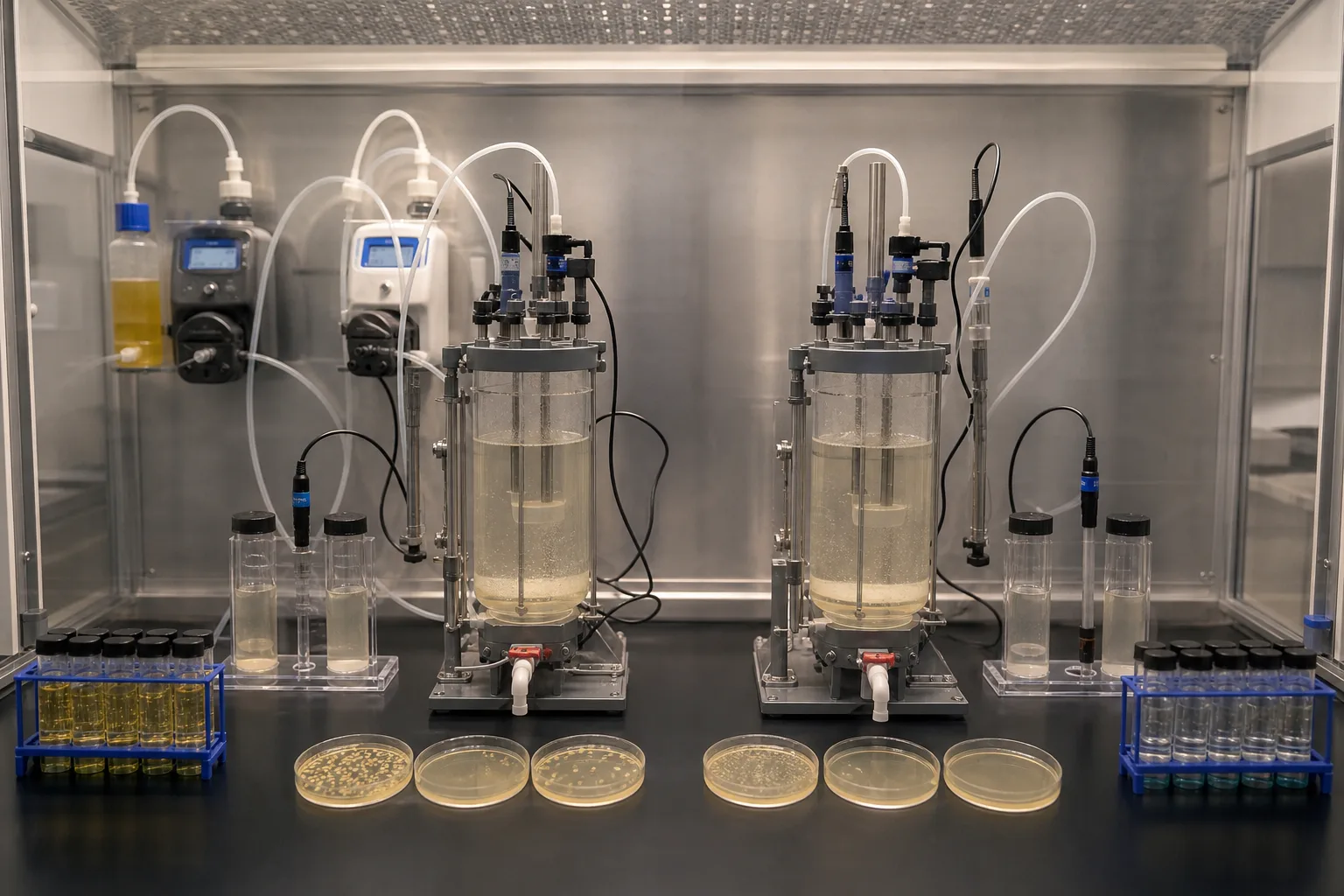 Parallel reactors must compare the same water and contact conditions：Chlorine reactor and controls、ClO₂ reactor and controls、Paired microbial results、Residual and byproduct samples