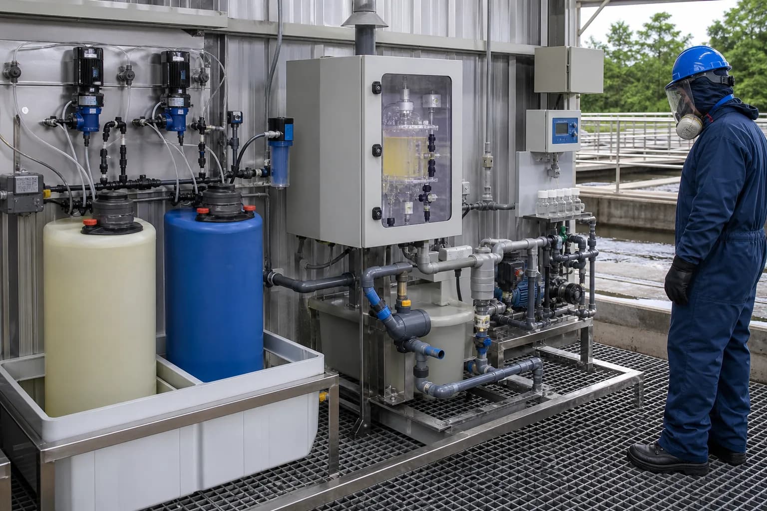 On-site generation quality controls the finished ClO₂ treatment：Segregated precursor tanks、Precursor metering and flow verification、Enclosed generator/reaction chamber、Product monitoring, dilution, injection