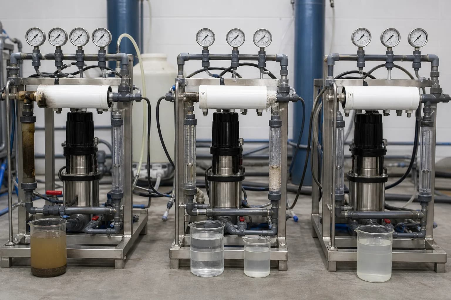 The same low production can come from different mechanisms：Turbid feed load、Precipitating scale loop、Clean-looking comparison loop、Pressure, flow and permeate samples