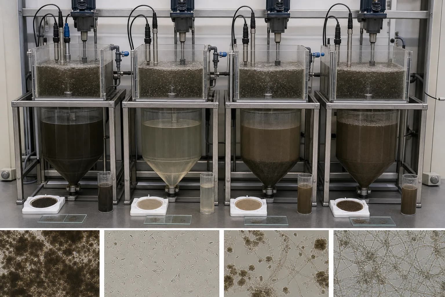 Parallel reactors show that the same DO or MLSS can yield different sludge outcomes：Different DO/ORP environments、MLSS inventory/filter mass、SV30 compaction and supernatant、Floc, dispersed cells and filaments