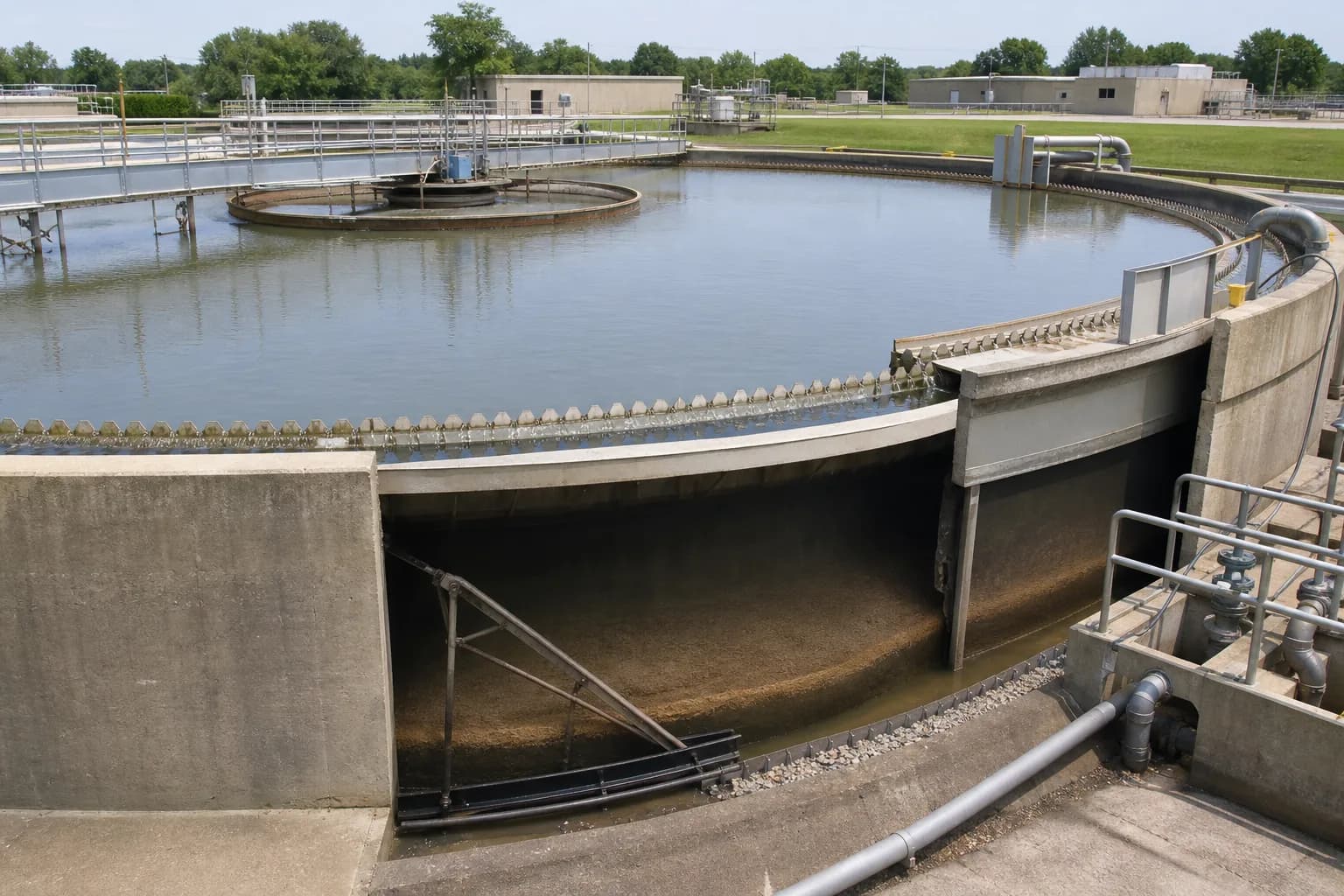 Why does sludge settle in a secondary clarifier, and why can it wash out?