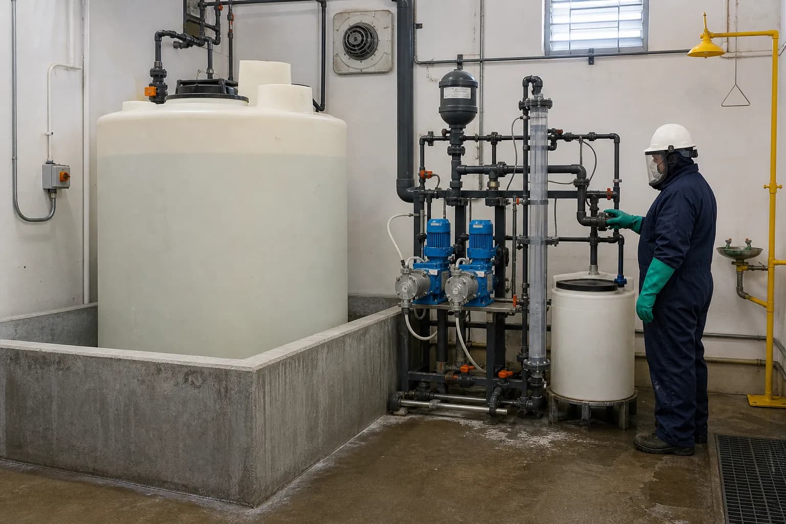 Why is sodium hypochlorite useful but demanding to handle?