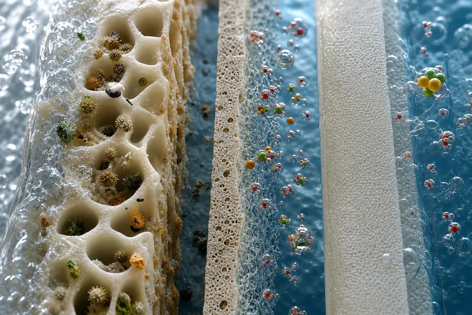 The difference is not simply an ever-smaller pore：UF: pore sieving、NF: size effect、NF: charge effect、RO: dense layer