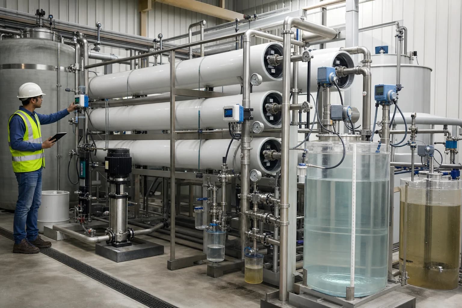 How are water balance, recovery and concentration factor calculated?