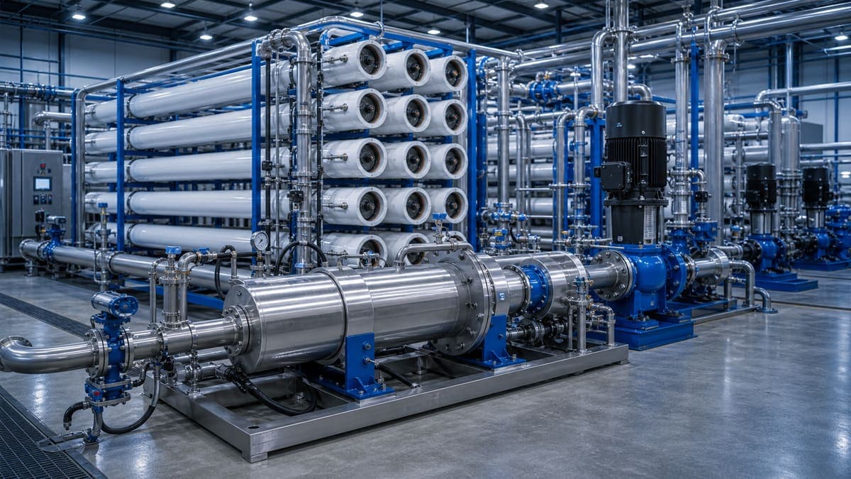 Energy recovery integration: cutting kWh/m³ on high-pressure RO water treatment solution illustration
