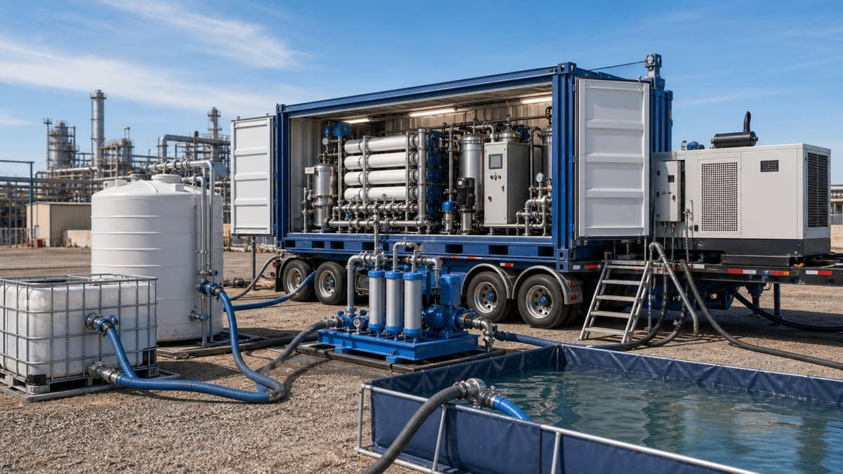Mobile water treatment units: emergency, mining, and temporary site water water treatment solution illustration