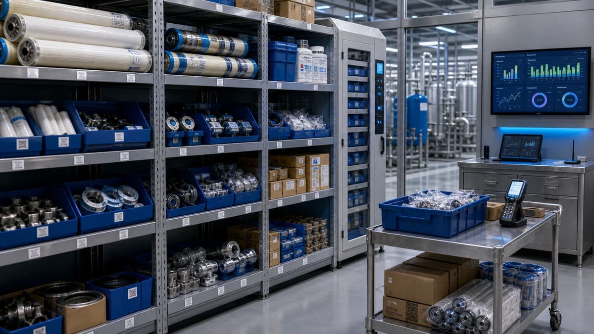 VMI (Vendor Managed Inventory): near-zero on-site stock for cartridges and treatment chemicals water treatment solution illustration