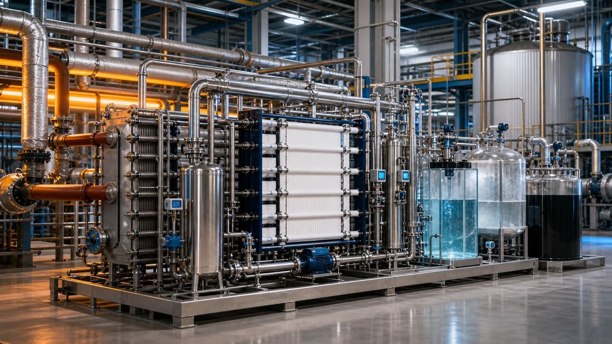 Low-Temperature Membrane Distillation: brine concentration using industrial waste heat water treatment solution illustration