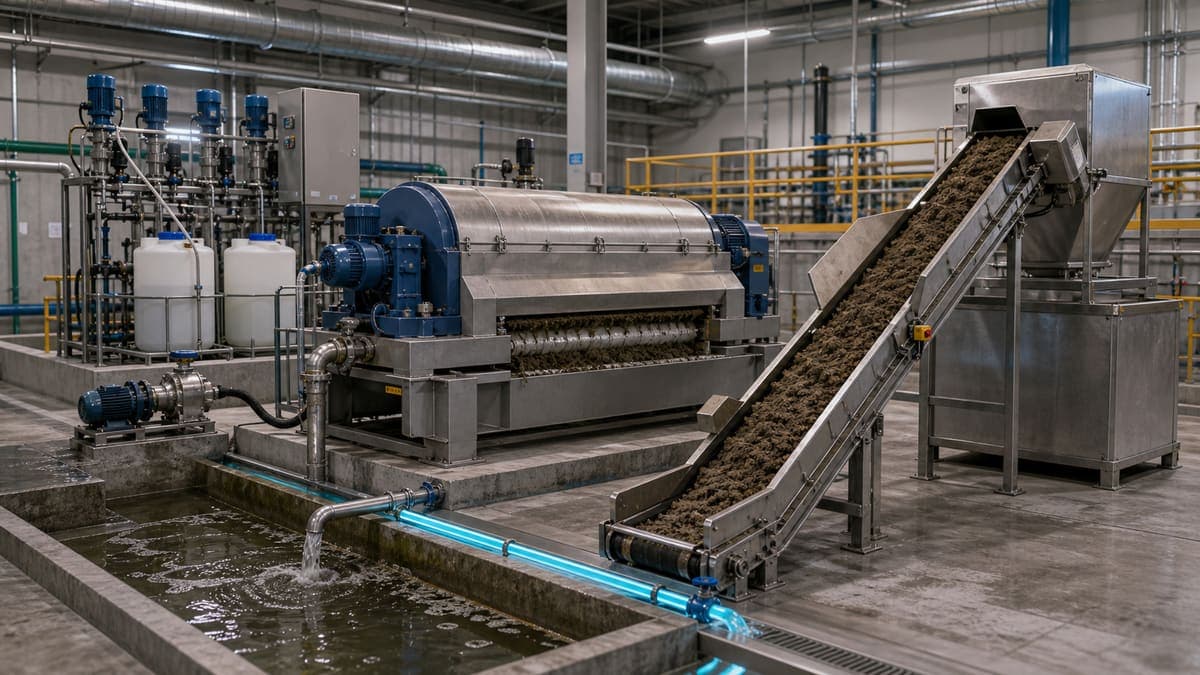 Sludge Dewatering & Volume Reduction: fewer truckloads, lower scope-3 hauling carbon water treatment solution illustration