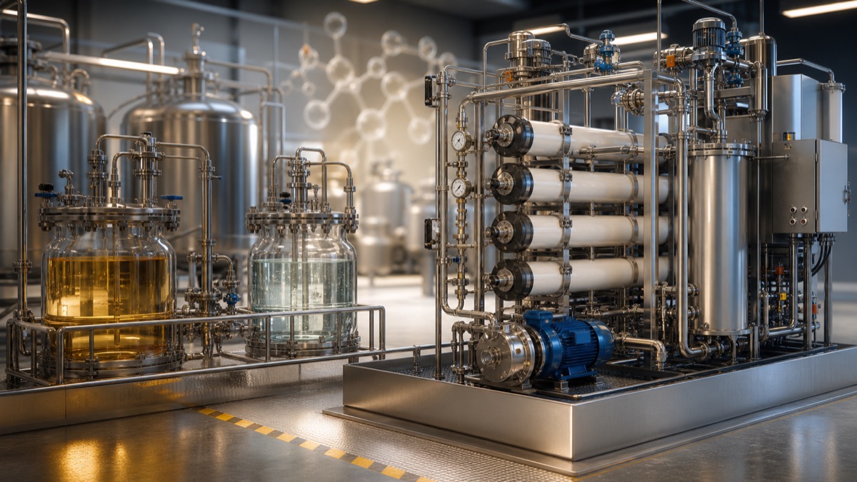 Solvent-resistant nanofiltration skid recovering pharmaceutical solvents