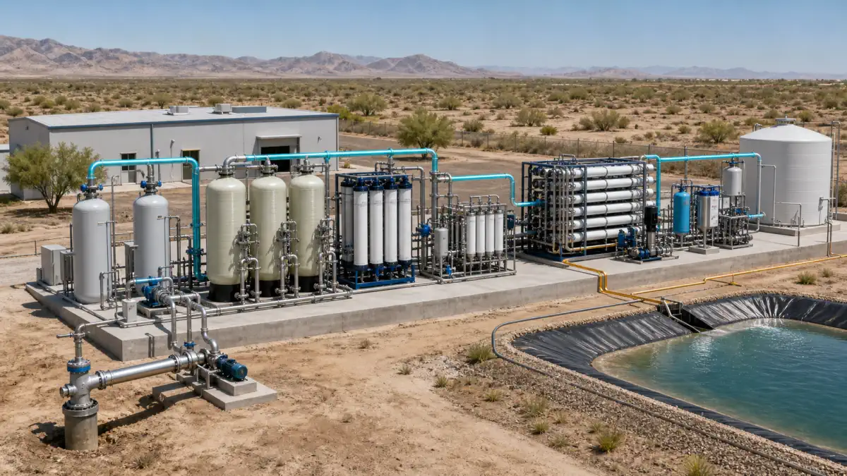 Brackish groundwater desalination route from well intake and pretreatment through RO and concentrate management