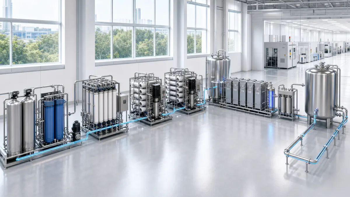 Semiconductor ultrapure-water process route from pretreatment through double-pass RO, EDI and distribution