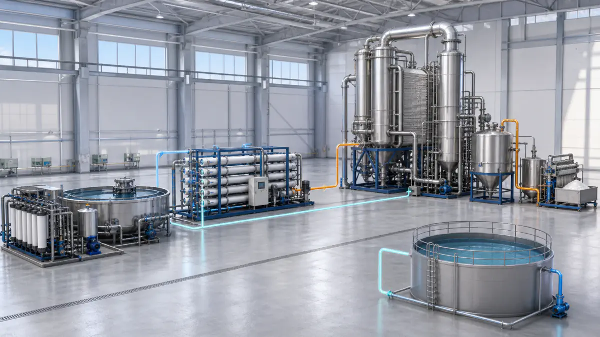 Industrial-park zero-liquid-discharge route using membrane concentration, MVR evaporation, crystallization and solids handling