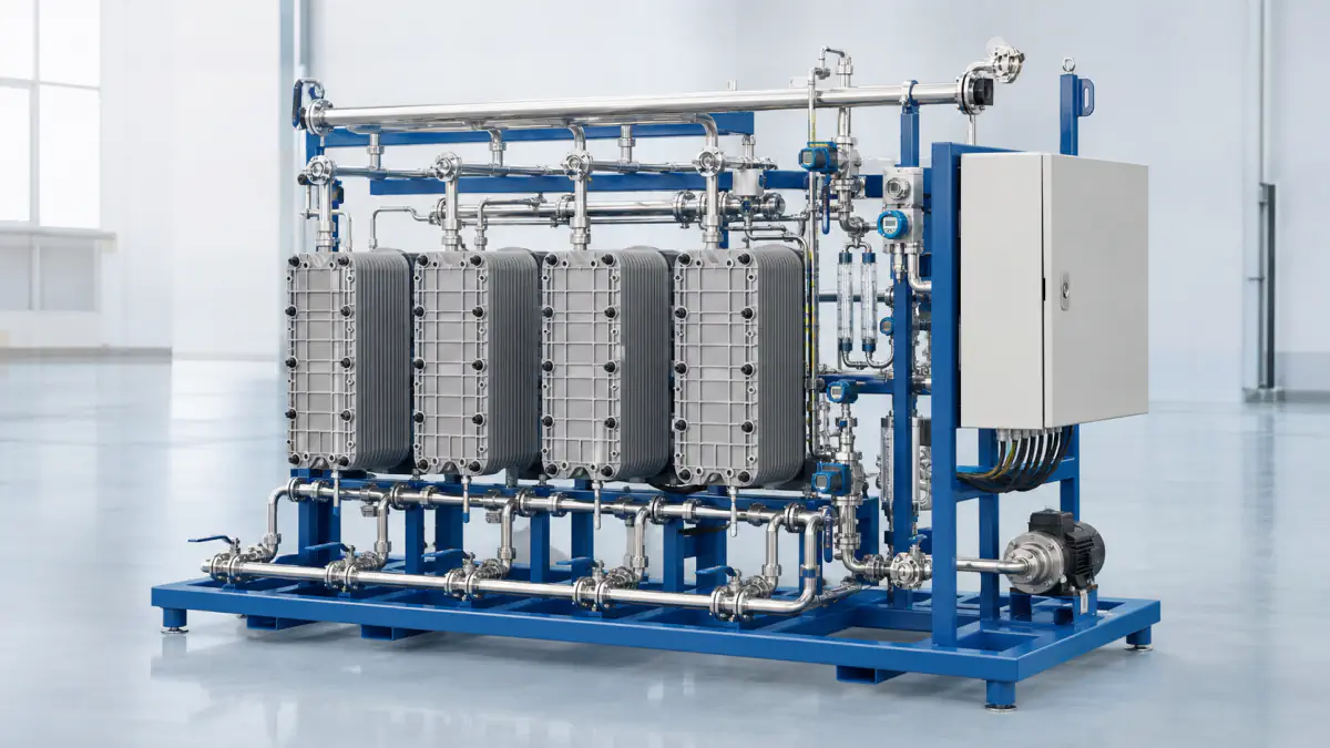 Electrodeionization polishing skid with plate-and-frame EDI stacks