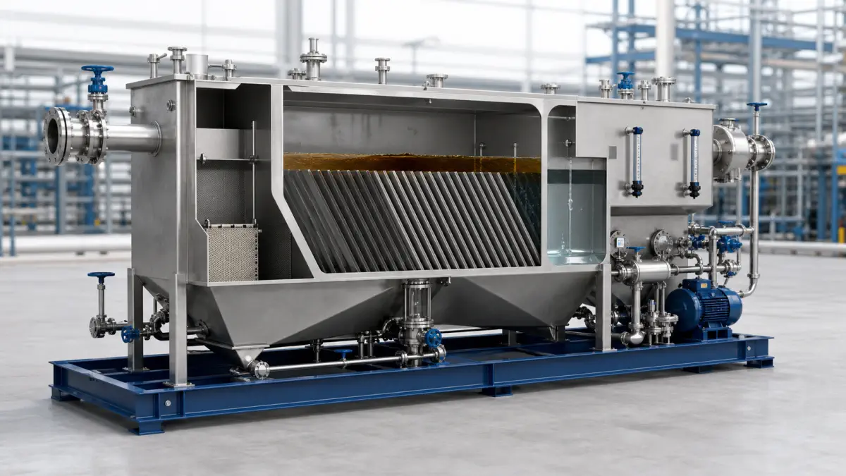 Packaged coalescing-plate oil-water separator for produced-water pretreatment
