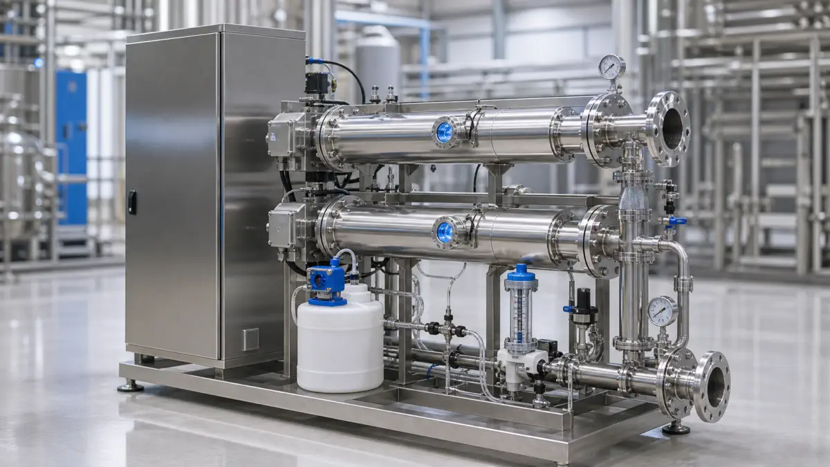 Packaged UV advanced-oxidation reactor skid for COD and TOC polishing