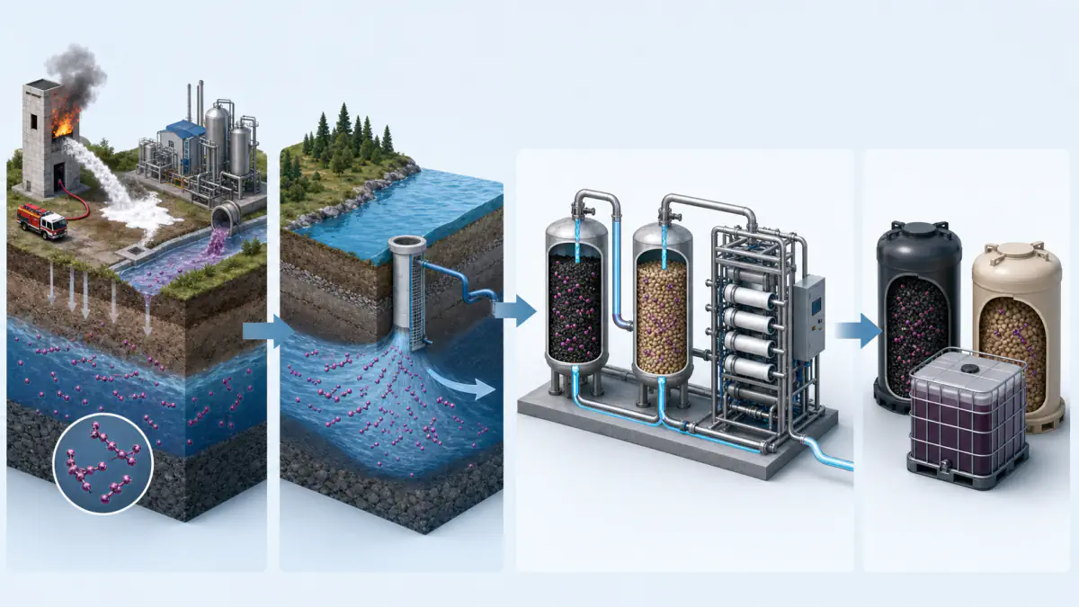 PFAS journey from contamination source and groundwater transport to GAC, ion exchange, RO and residuals management